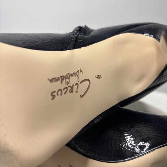 Circus by Sam Edelman Women’s Black Patent Ankle Boots Gold Buckle Zip Heel Size - Picture 8 of 9